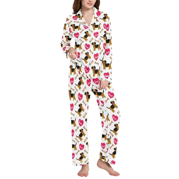 joogoo Pajamas Set for Women Dog Bones Hearts Long Sleeve Pjs Loungewear M