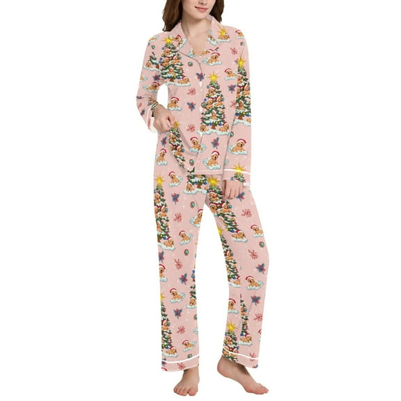 joogoo Pajamas Set for Women Dog Christmas Tree Long Sleeve Pjs Loungewear L