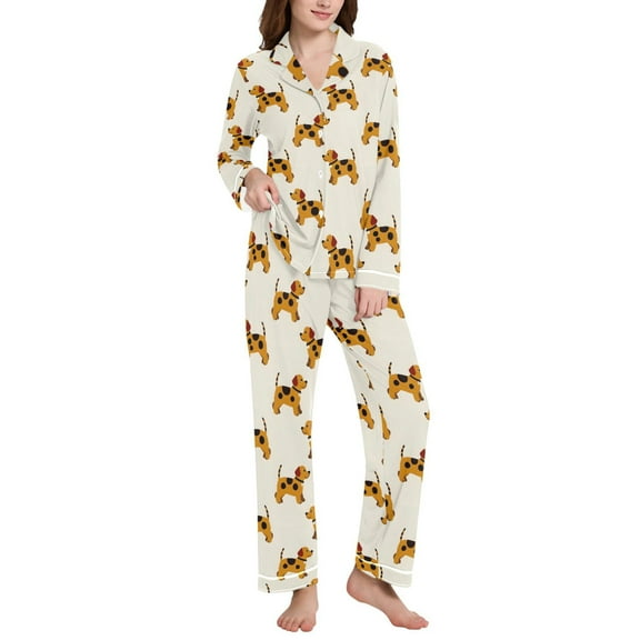 joogoo Pajamas Set for Women Dog Dalmatian Long Sleeve Pjs Loungewear L