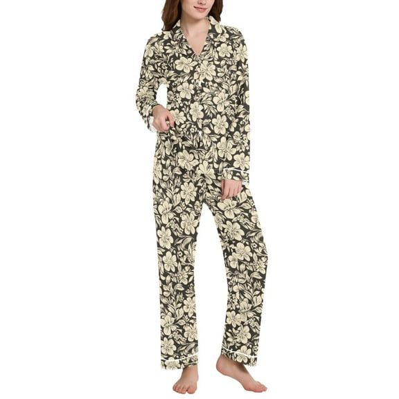 joogoo Pajamas Set for Women Elegant Tropical Floral-k6 Long Sleeve Pjs Loungewear M
