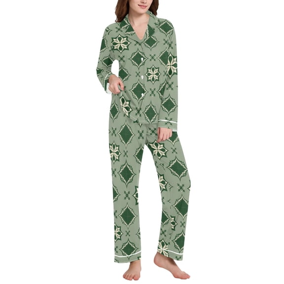 joogoo Pajamas Set for Women Ethnic Pattern Long Sleeve Pjs Loungewear M