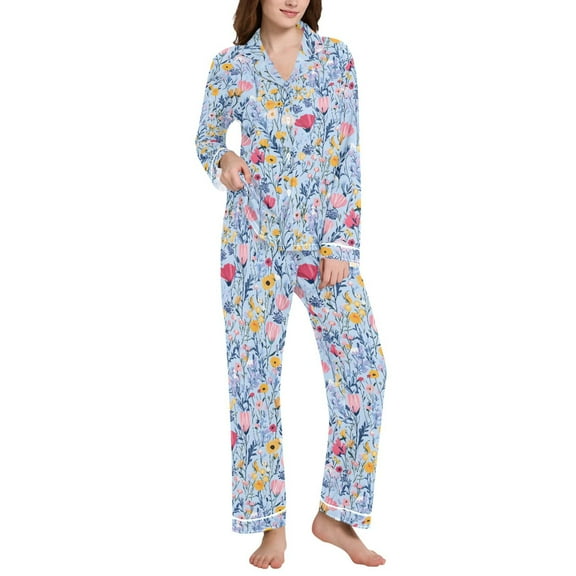 joogoo Pajamas Set for Women Floral Wildflower Long Sleeve Pjs Loungewear L
