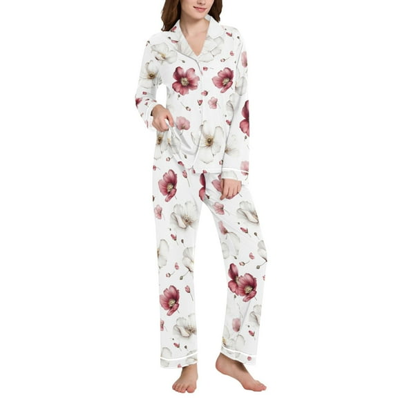 joogoo Pajamas Set for Women Flower Long Sleeve Pjs Loungewear L