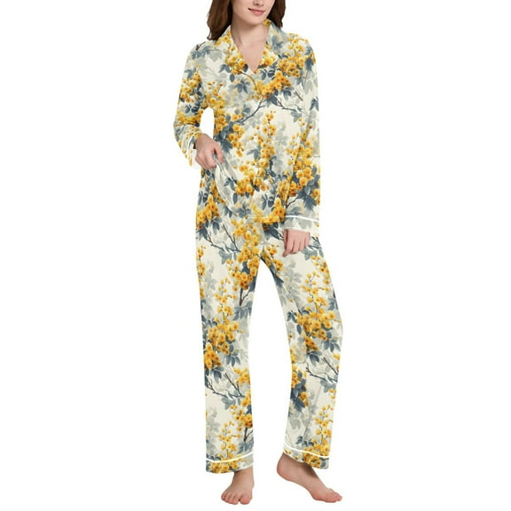 joogoo Pajamas Set for Women Fruit Flower Long Sleeve Pjs Loungewear M