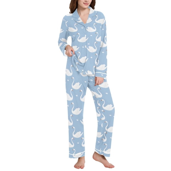 joogoo Pajamas Set for Women Gooses on Blue Long Sleeve Pjs Loungewear XL