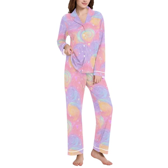 joogoo Pajamas Set for Women Gradient Galaxy Long Sleeve Pjs Loungewear L