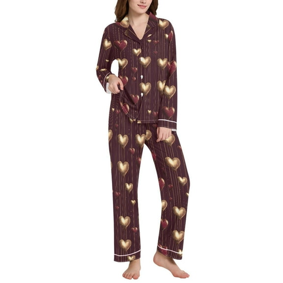 joogoo Pajamas Set for Women Heaart Valentine's Day Long Sleeve Pjs Loungewear L