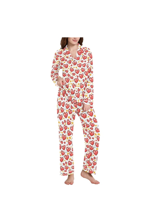 Pajamas Set for Women Heart Pattern Long Sleeve Pjs Loungewear XXL