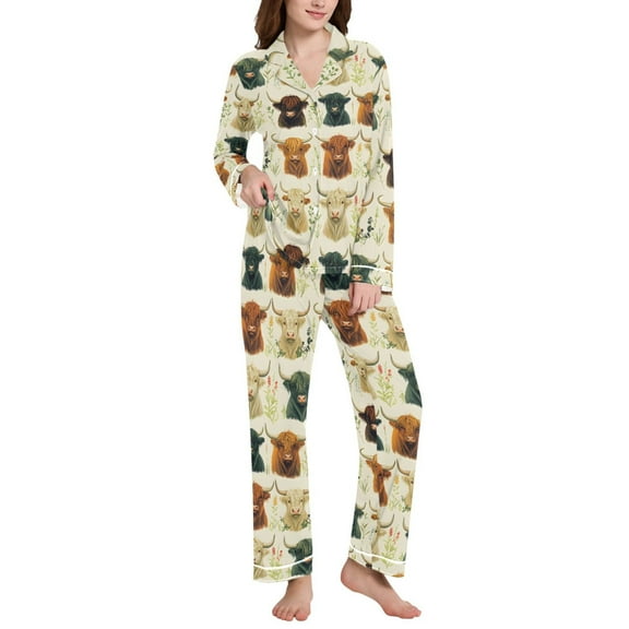 joogoo Pajamas Set for Women Highland Cattles Long Sleeve Pjs Loungewear XXL
