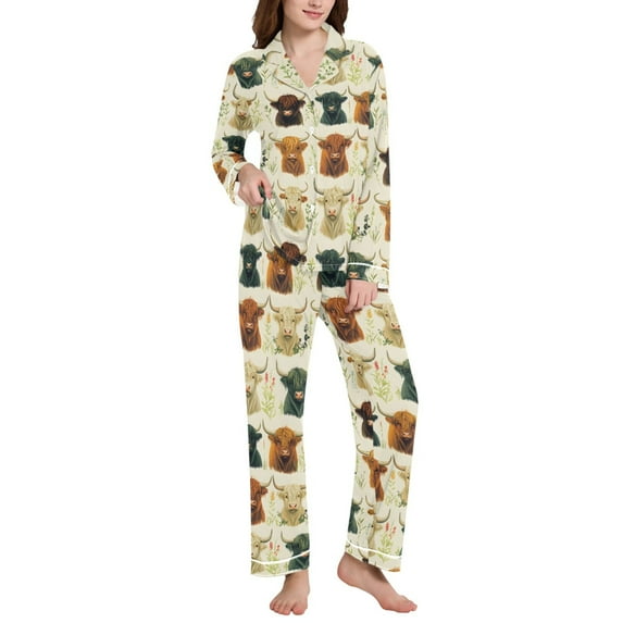 joogoo Pajamas Set for Women Highland Cattles Long Sleeve Pjs Loungewear XXL