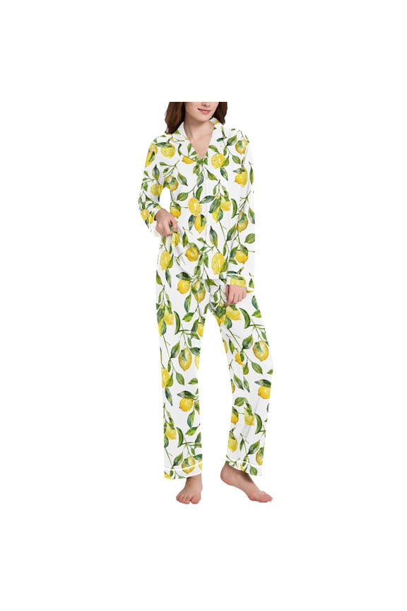 Pajamas Set for Women Lemon and Leaves Long Sleeve Pjs Loungewear M