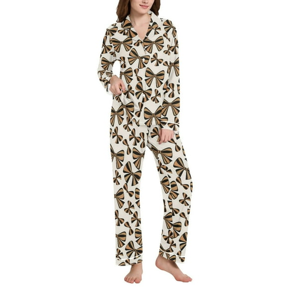 joogoo Pajamas Set for Women Leopard Bows Long Sleeve Pjs Loungewear XL