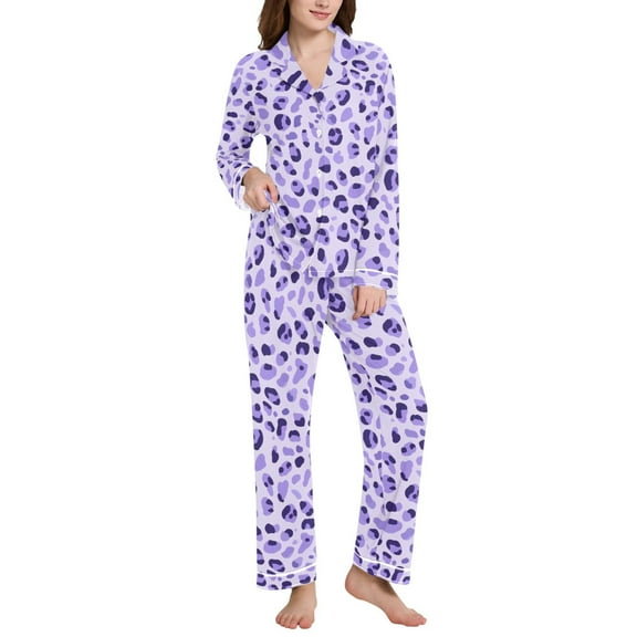 joogoo Pajamas Set for Women Leopard Purple-a1 Long Sleeve Pjs Loungewear XL