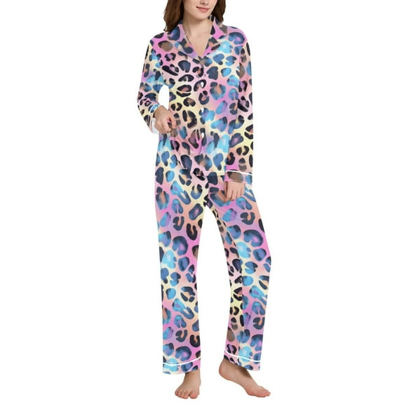 joogoo Pajamas Set for Women Leopard-a2 Print Long Sleeve Pjs Loungewear L