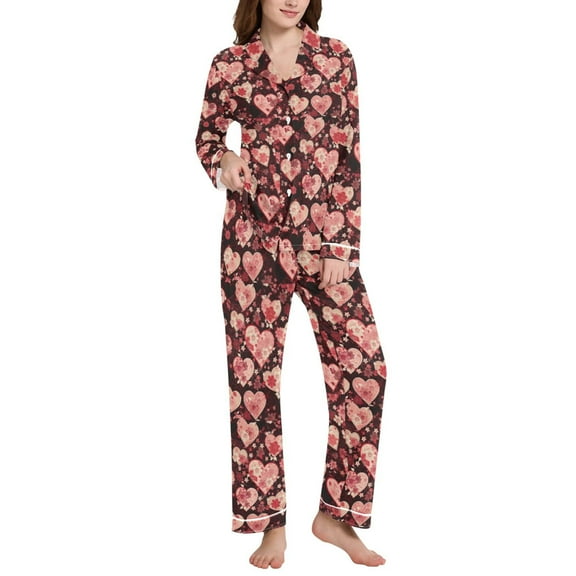 joogoo Pajamas Set for Women Love Hearts and Flowers Valentine Long Sleeve Pjs Loungewear L