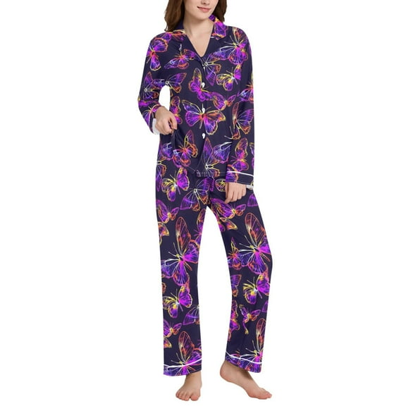 joogoo Pajamas Set for Women Magic Butterfly Long Sleeve Pjs Loungewear L