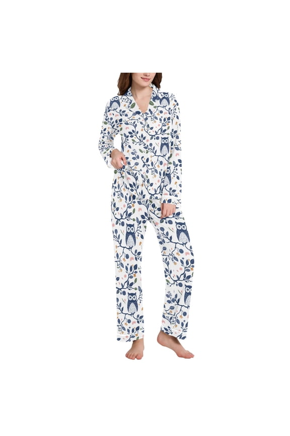 Pajamas Set for Women Owl on Branch Long Sleeve Pjs Loungewear XXL