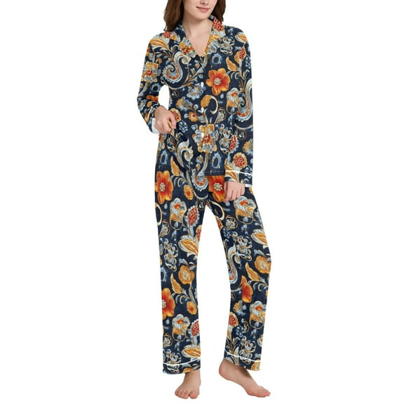 joogoo Pajamas Set for Women Paisley Boho Floral Long Sleeve Pjs Loungewear M
