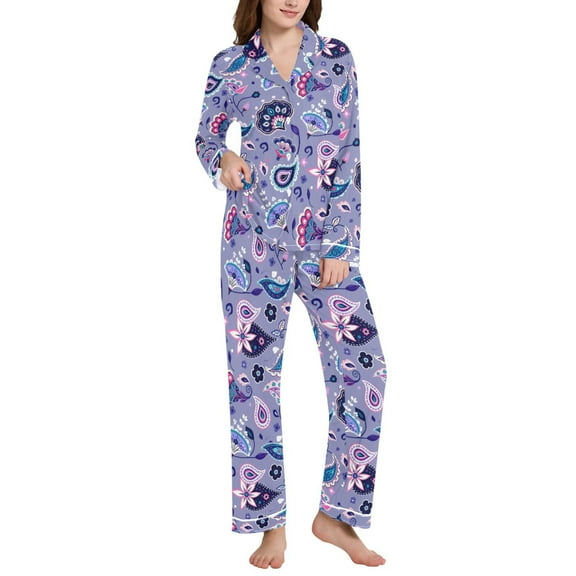 joogoo Pajamas Set for Women Paisley Flower Long Sleeve Pjs Loungewear L