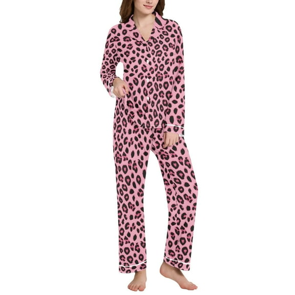 joogoo Pajamas Set for Women Pink Leopard Long Sleeve Pjs Loungewear L