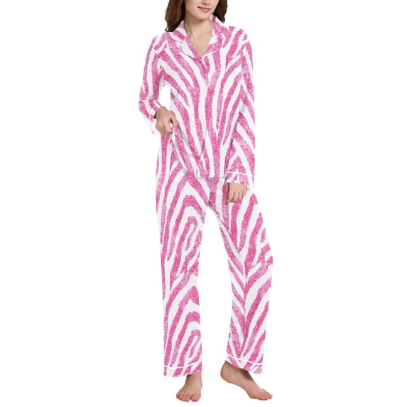 joogoo Pajamas Set for Women Pink Zebras Pattern Long Sleeve Pjs Loungewear L