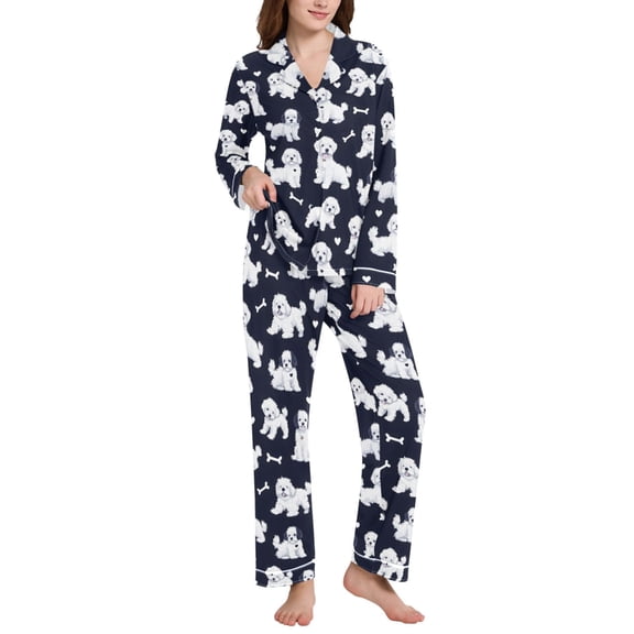 joogoo Pajamas Set for Women Puppy Bones Long Sleeve Pjs Loungewear L