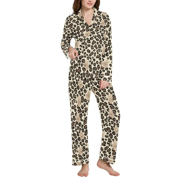 joogoo Pajamas Set for Women Rabbit in Leopard Long Sleeve Pjs Loungewear L