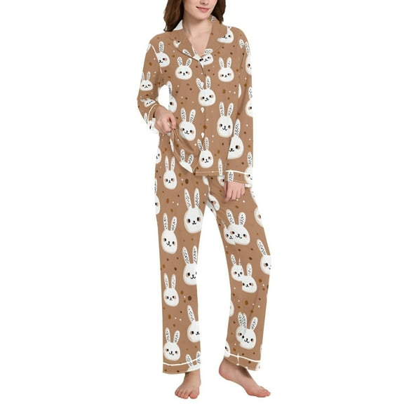 joogoo Pajamas Set for Women Rabbits Polka Dots Long Sleeve Pjs Loungewear M
