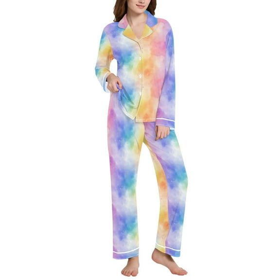 joogoo Pajamas Set for Women Rainbow Tie Dye-a2 Long Sleeve Pjs Loungewear XXL