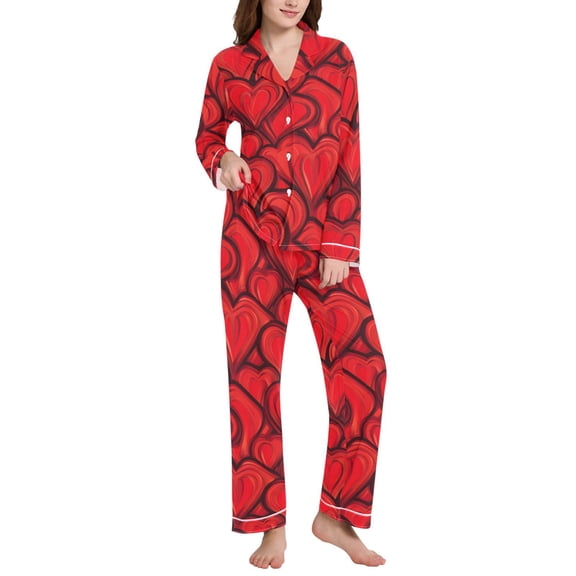 joogoo Pajamas Set for Women Red Hearts Valentain Pattern Long Sleeve Pjs Loungewear XL