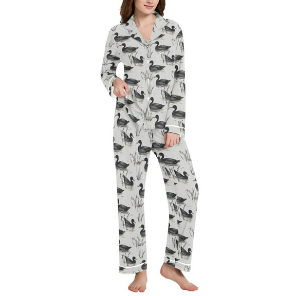 joogoo Pajamas Set for Women Retro Ducks Swim Long Sleeve Pjs Loungewear M