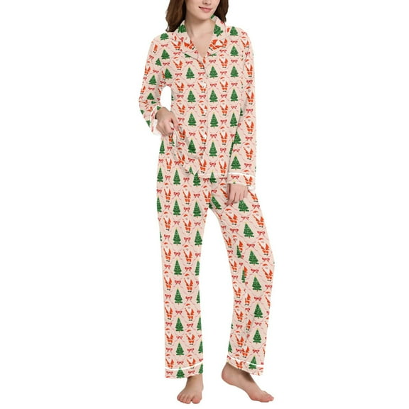 joogoo Pajamas Set for Women Santa Claus Christmas Tree Long Sleeve Pjs Loungewear M