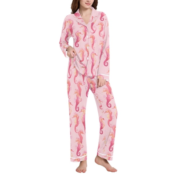 joogoo Pajamas Set for Women Seahorse Cartoon Long Sleeve Pjs Loungewear XXL