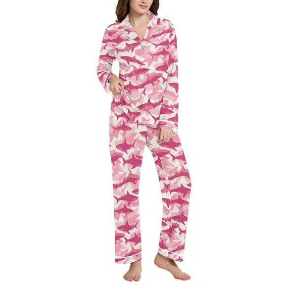 joogoo Pajamas Set for Women Sharks Pattern Long Sleeve Pjs Loungewear L