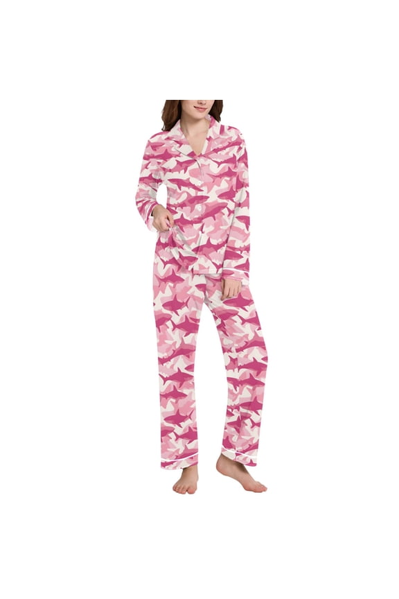 Pajamas Set for Women Sharks Pattern Long Sleeve Pjs Loungewear XL