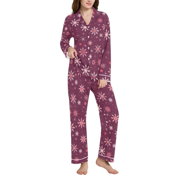 joogoo Pajamas Set for Women Snowflakes Christmas-1 Long Sleeve Pjs Loungewear L