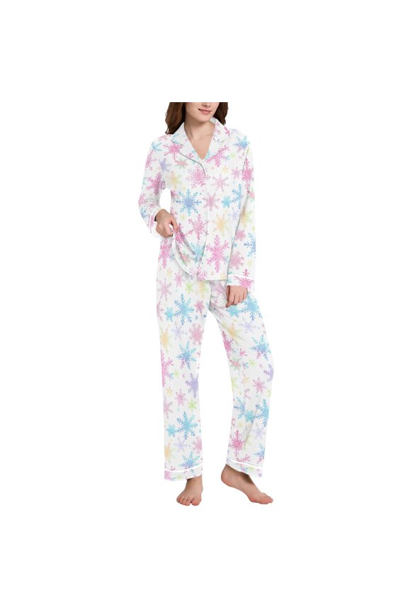 Pajamas Set for Women Snowflakes Colorful Long Sleeve Pjs Loungewear XXL