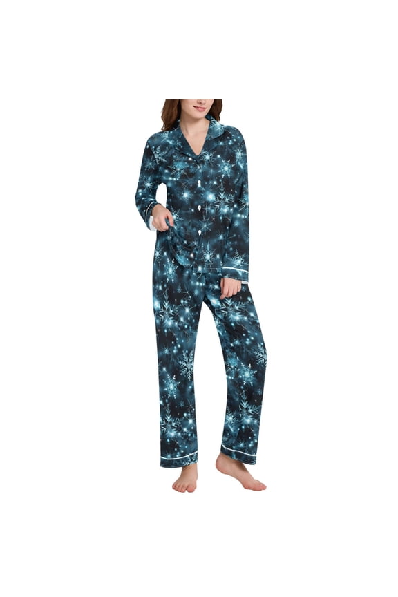 Pajamas Set for Women Snowflakes Glitter Long Sleeve Pjs Loungewear XXL