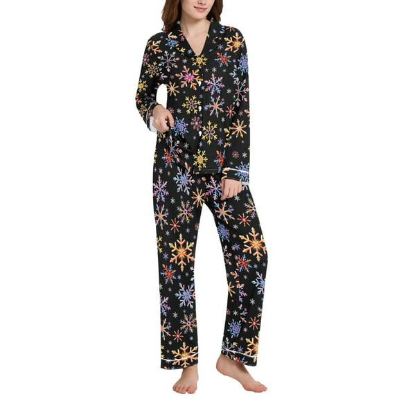 joogoo Pajamas Set for Women Snowflakes Long Sleeve Pjs Loungewear M