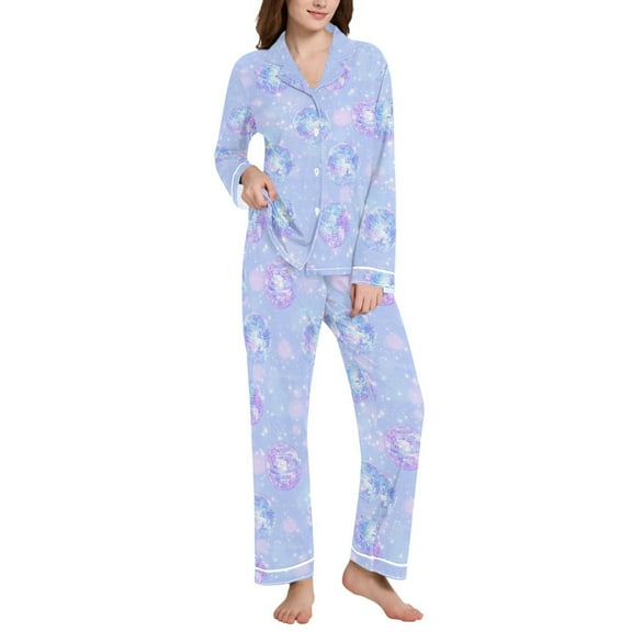 joogoo Pajamas Set for Women Sparkling Disco Balls Long Sleeve Pjs Loungewear M