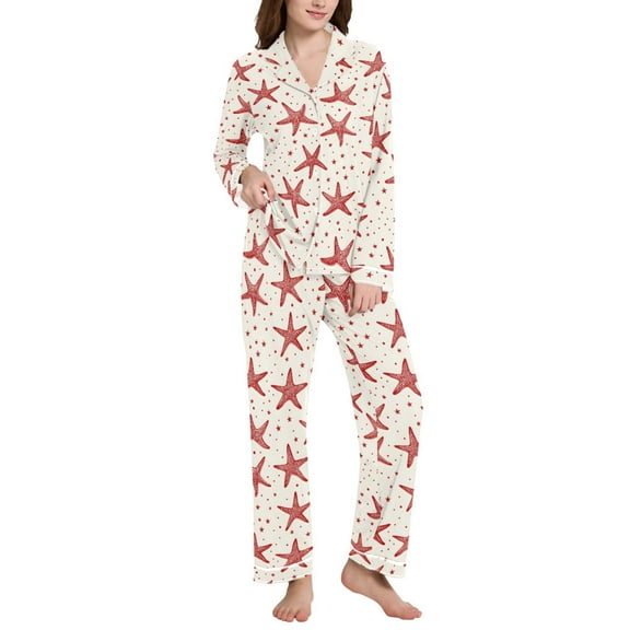 joogoo Pajamas Set for Women Starfish Pattern Long Sleeve Pjs Loungewear M