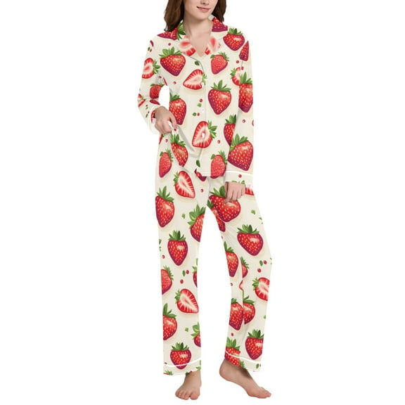 joogoo Pajamas Set for Women Strawberries Long Sleeve Pjs Loungewear XXL