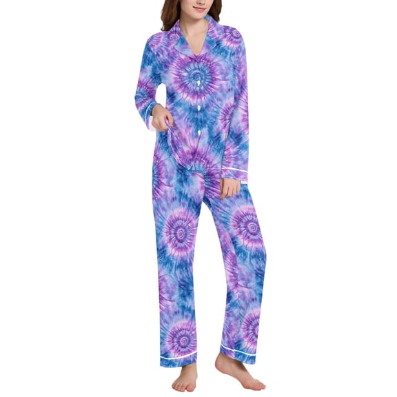 joogoo Pajamas Set for Women Tie Dye Purple-p6 Long Sleeve Pjs Loungewear XXL