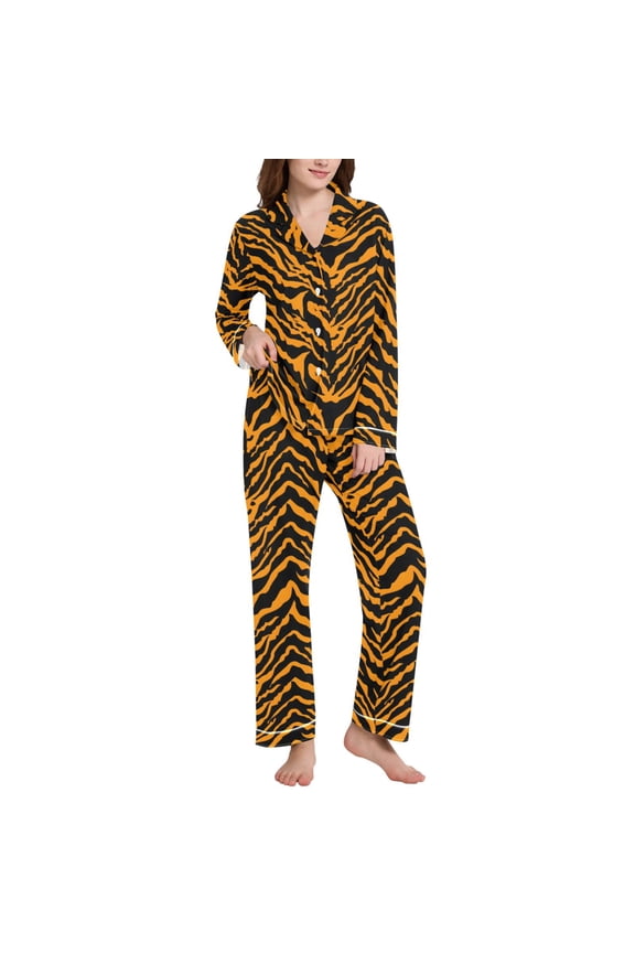 Pajamas Set for Women Tiger Print Background Long Sleeve Pjs Loungewear S