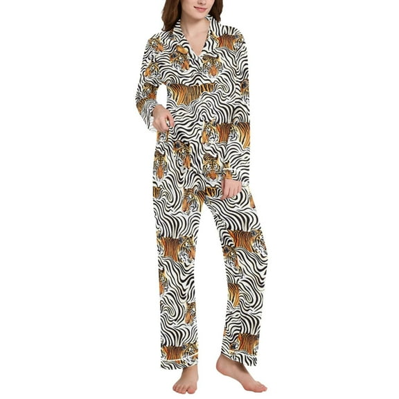 joogoo Pajamas Set for Women Tigers in Stripes Long Sleeve Pjs Loungewear L