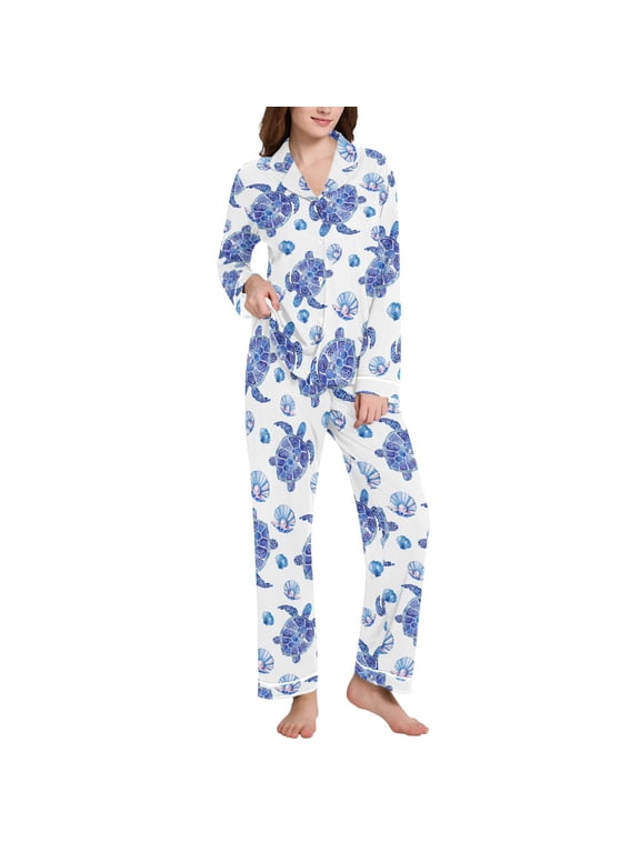 Pajamas Set for Women Turtles Seashells Long Sleeve Pjs Loungewear XXL