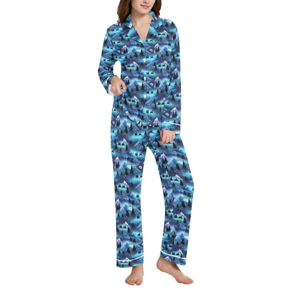 joogoo Pajamas Set for Women Winter Reindeer Landscape Long Sleeve Pjs Loungewear L