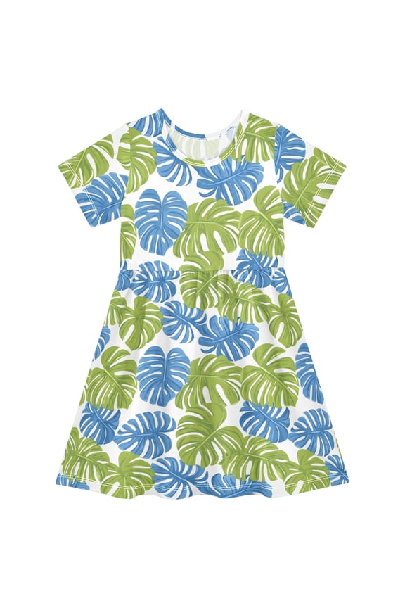 Palm Leaf-e6 Girls' Short Sleeve Dress Kids Dresses 5-6T