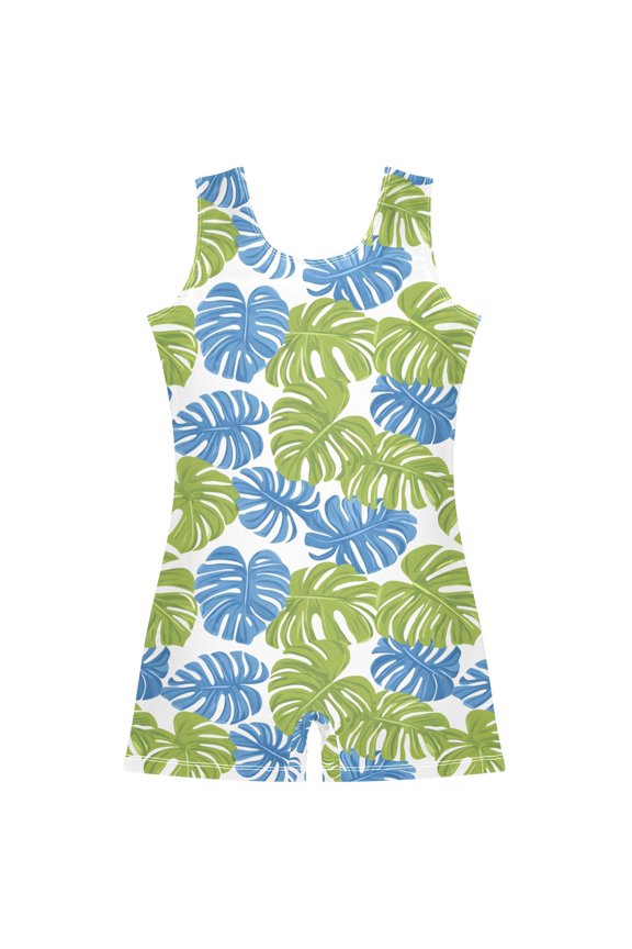 Palm Leaf-e6 Pattern Girls Leotards Gymnastics Tumbling Outfit Biketard Unitard 9-10Years