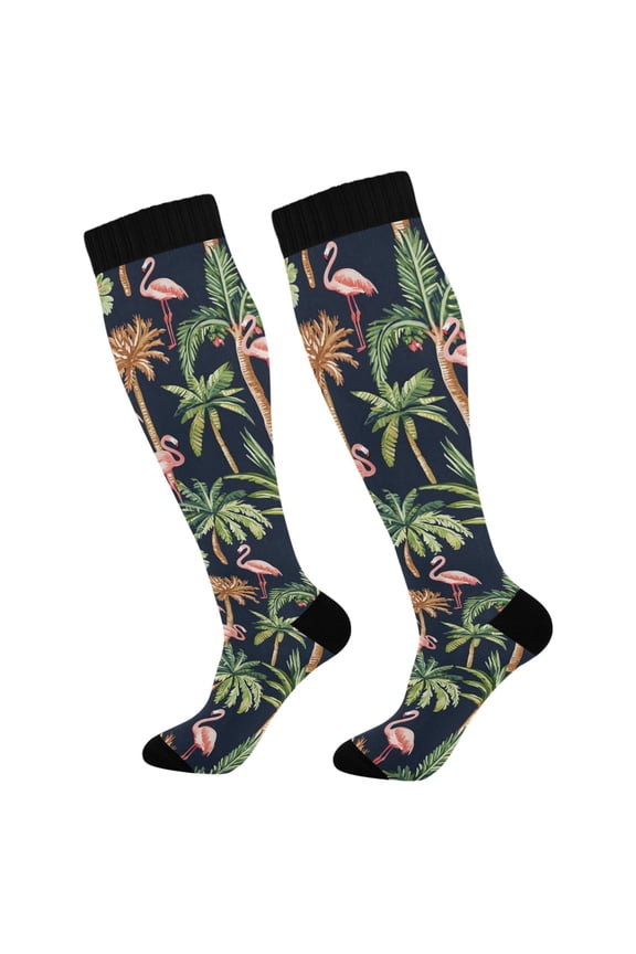 Palm Tree Flamingo Socks Women Men Knee High Sock
